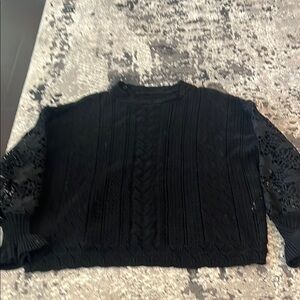 Classic Black Crew Neck Sweater with Ribbed Texture